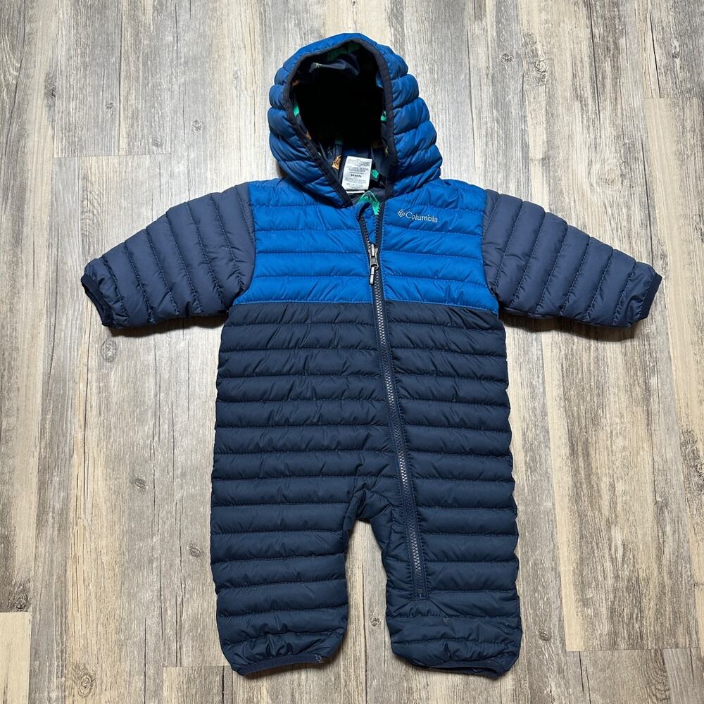 Columbia Baby 3-6 Months Reversible Bunny Bunting Down Snowsuit Blue Camping